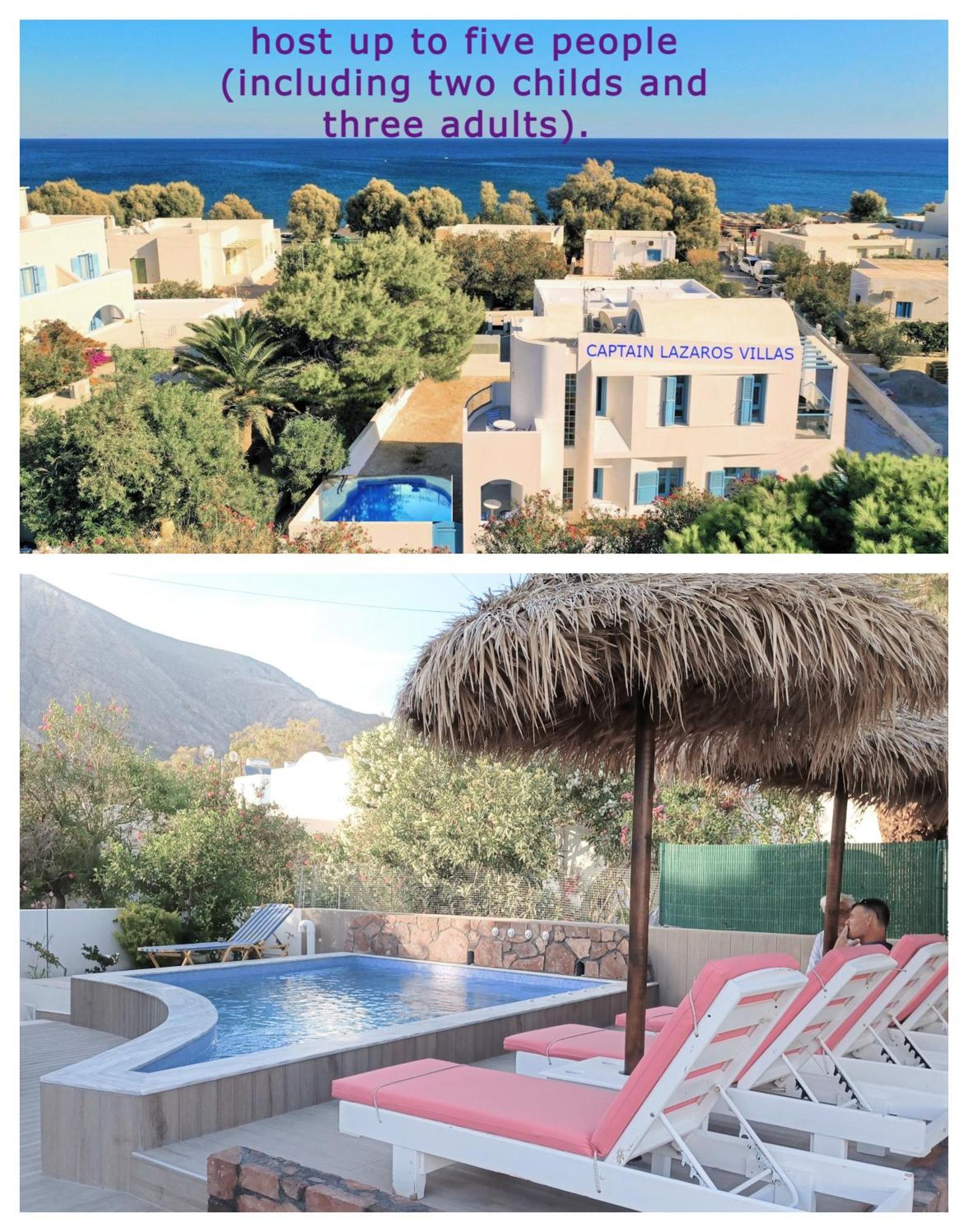Located By The Sea One Beachfront Private Captain Lazaros Pool Villa With Loft In 750Sqm Spacious Private Plot-Jacuzzi-Sunrelax-Furnished Terace-Gazebo-Private Parking,Sleep 3 Adults And 2 Children, Just Steps From The Black Beach-Seaview Perissa  Esterno foto