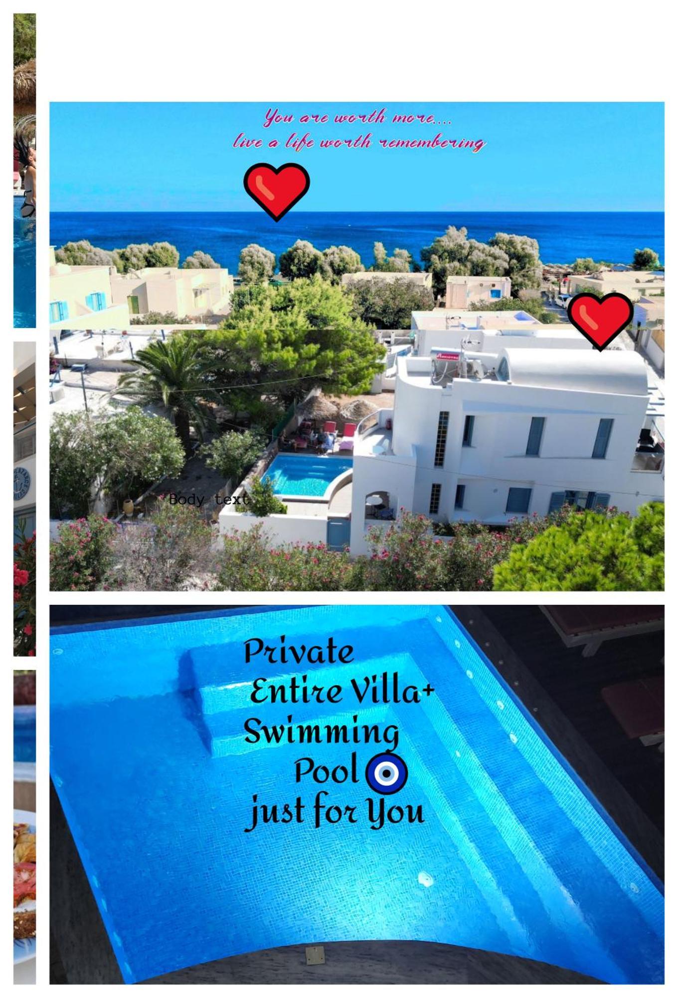 Located By The Sea One Beachfront Private Captain Lazaros Pool Villa With Loft In 750Sqm Spacious Private Plot-Jacuzzi-Sunrelax-Furnished Terace-Gazebo-Private Parking,Sleep 3 Adults And 2 Children, Just Steps From The Black Beach-Seaview Perissa  Esterno foto